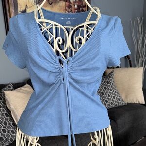 American Eagle Outfitters Sky Blue Ruched Tee